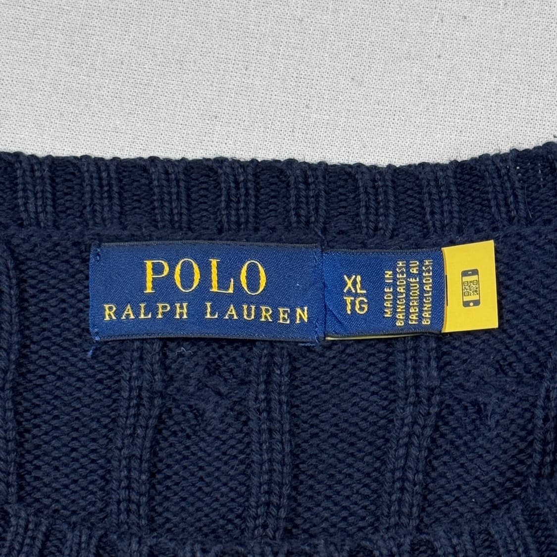 XL) 폴로 랄프로렌 케이블 꽈배기 니트 신형 큐알탭 네이비 상품이미지5