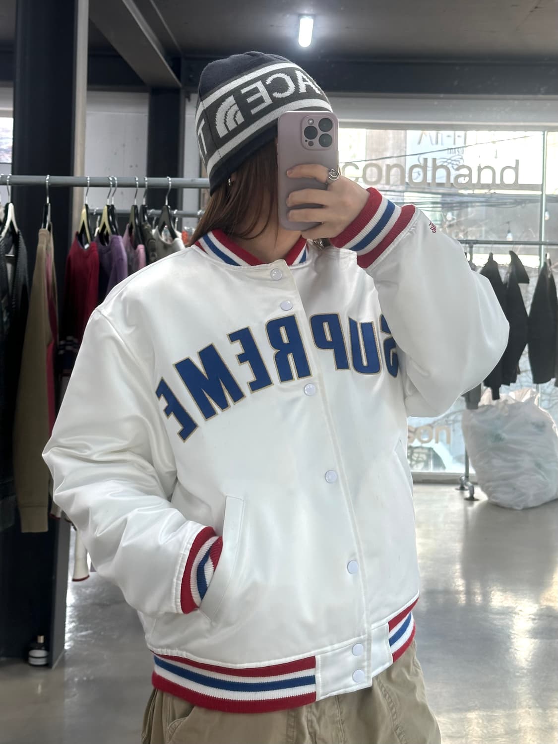 슈프림 21SS 미첼 앤 네스 사틴 바시티자켓  상품이미지1