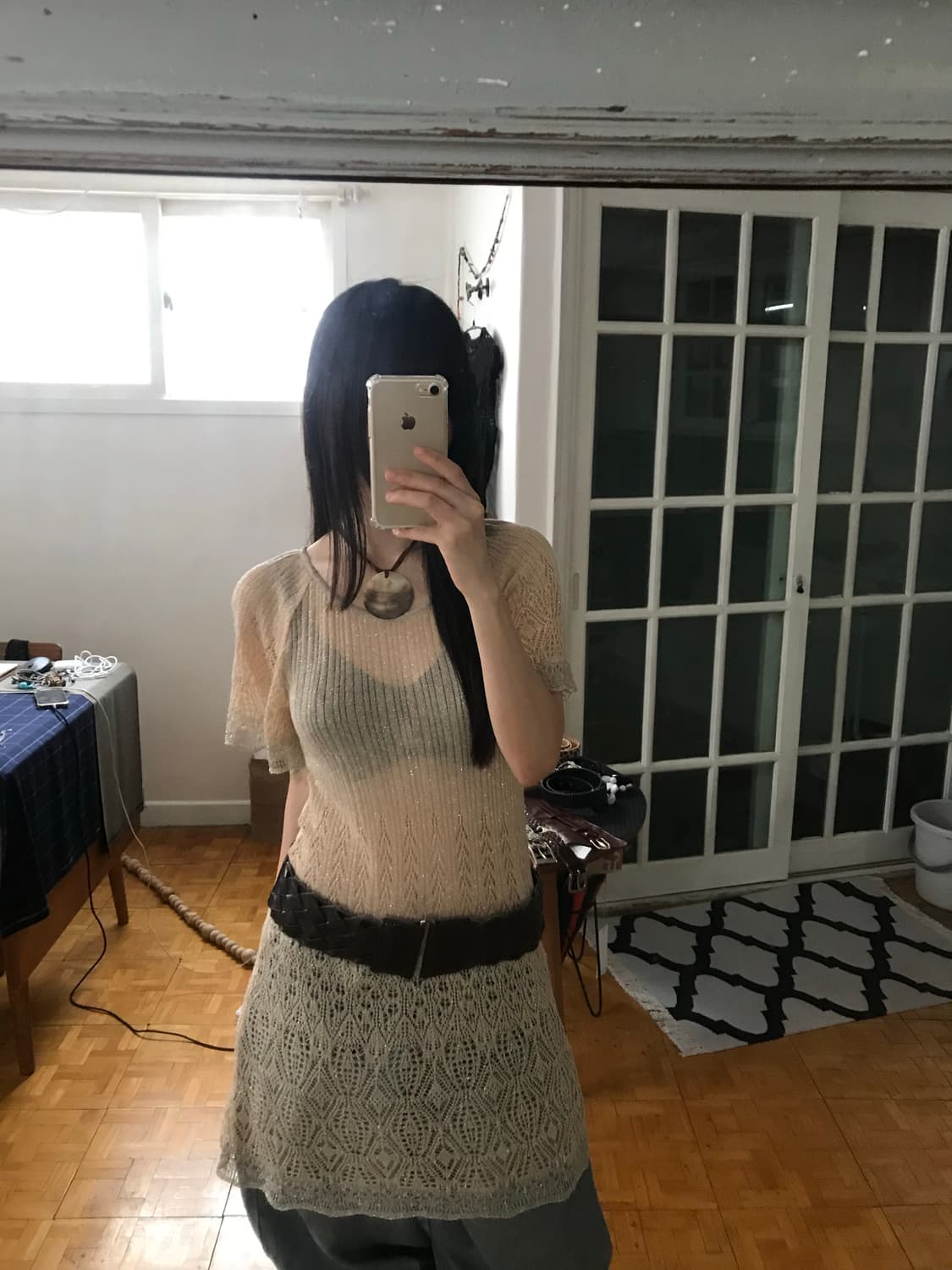 vintage see-through pearl knit 상품이미지5