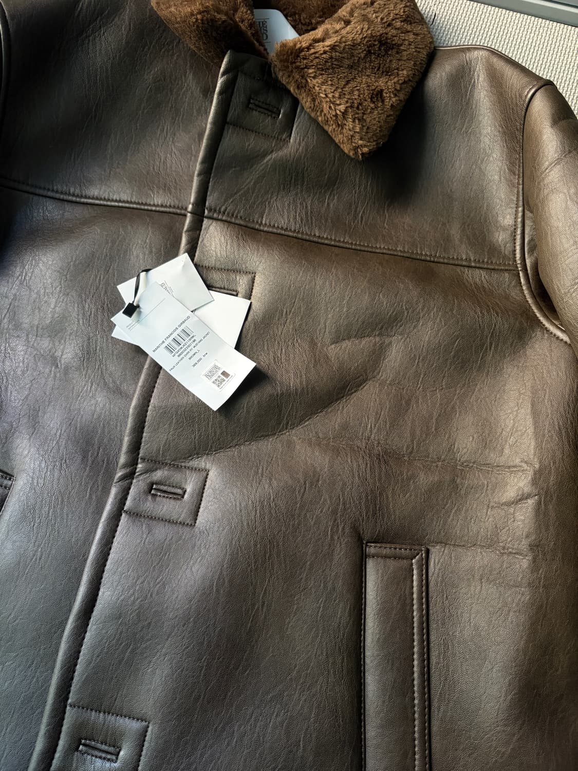 마리떼 오버핏 레더 무스탕 브라운 L (새상품) 상품이미지9