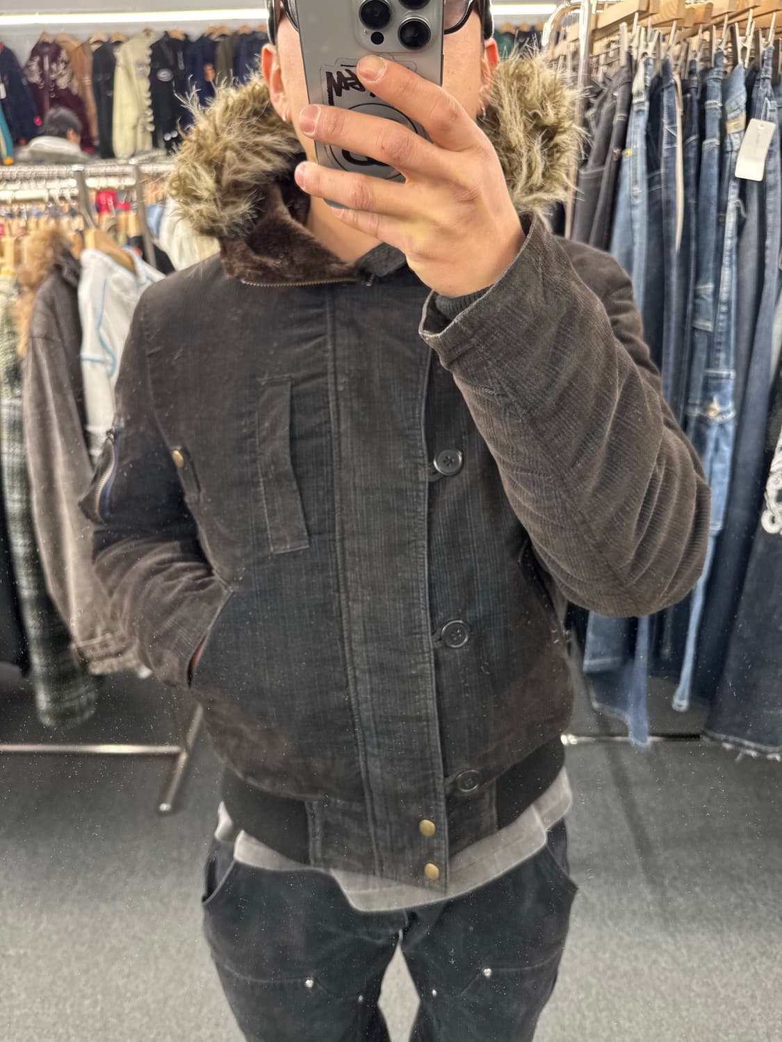 L)Vintage Open dich 빈티지 y2k 코듀로이 퍼 봄버자켓 상품이미지1