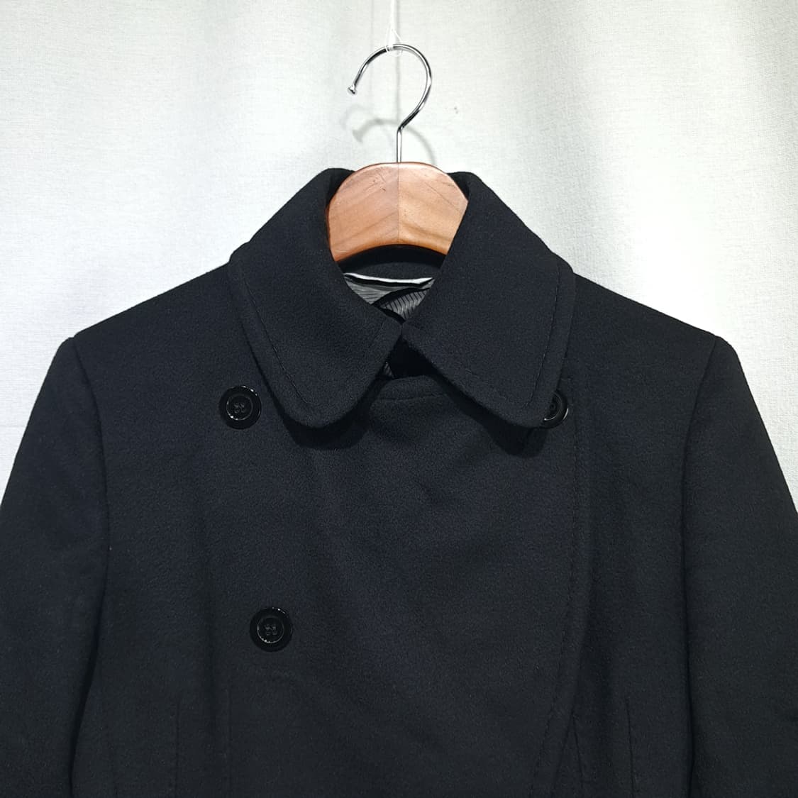 CN988W L 스포트막스 블랙 버진울 래더 더블 롱코트 상품이미지2