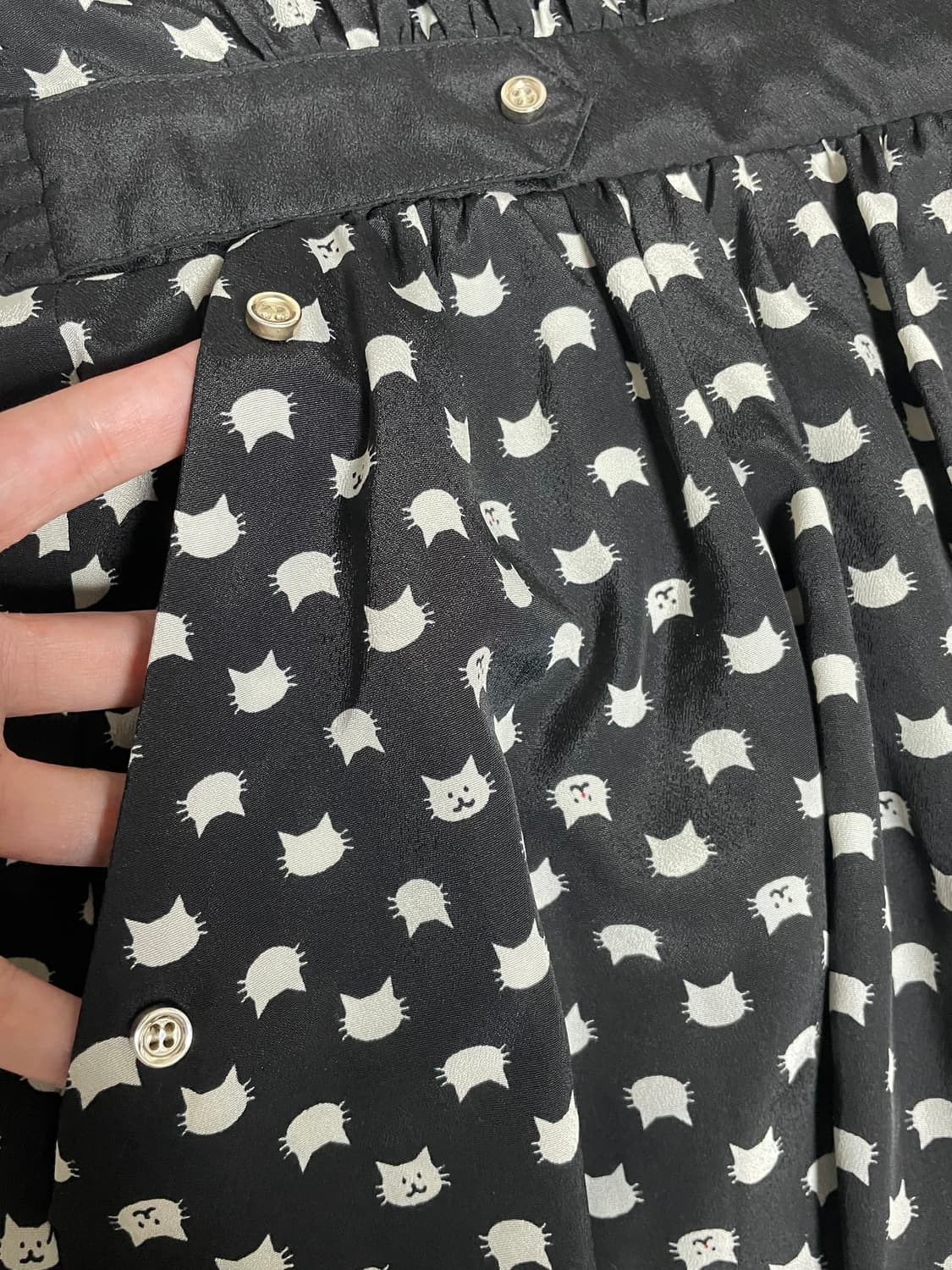 일본빈티지 고양이 패턴 콩단추 주머니있는 원피스 상품이미지6