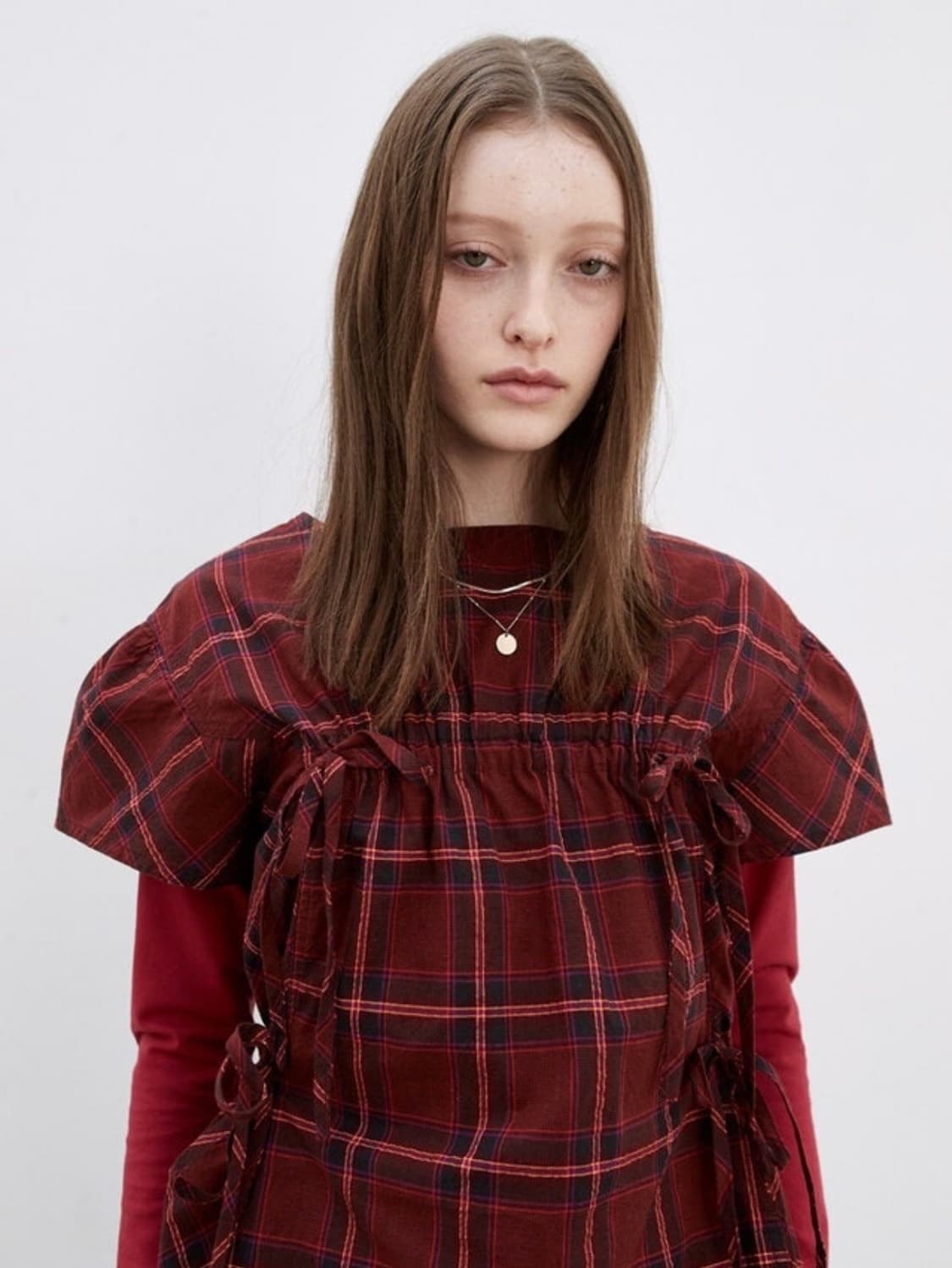 경 레드 체크 드레스 블라우스 상품이미지1