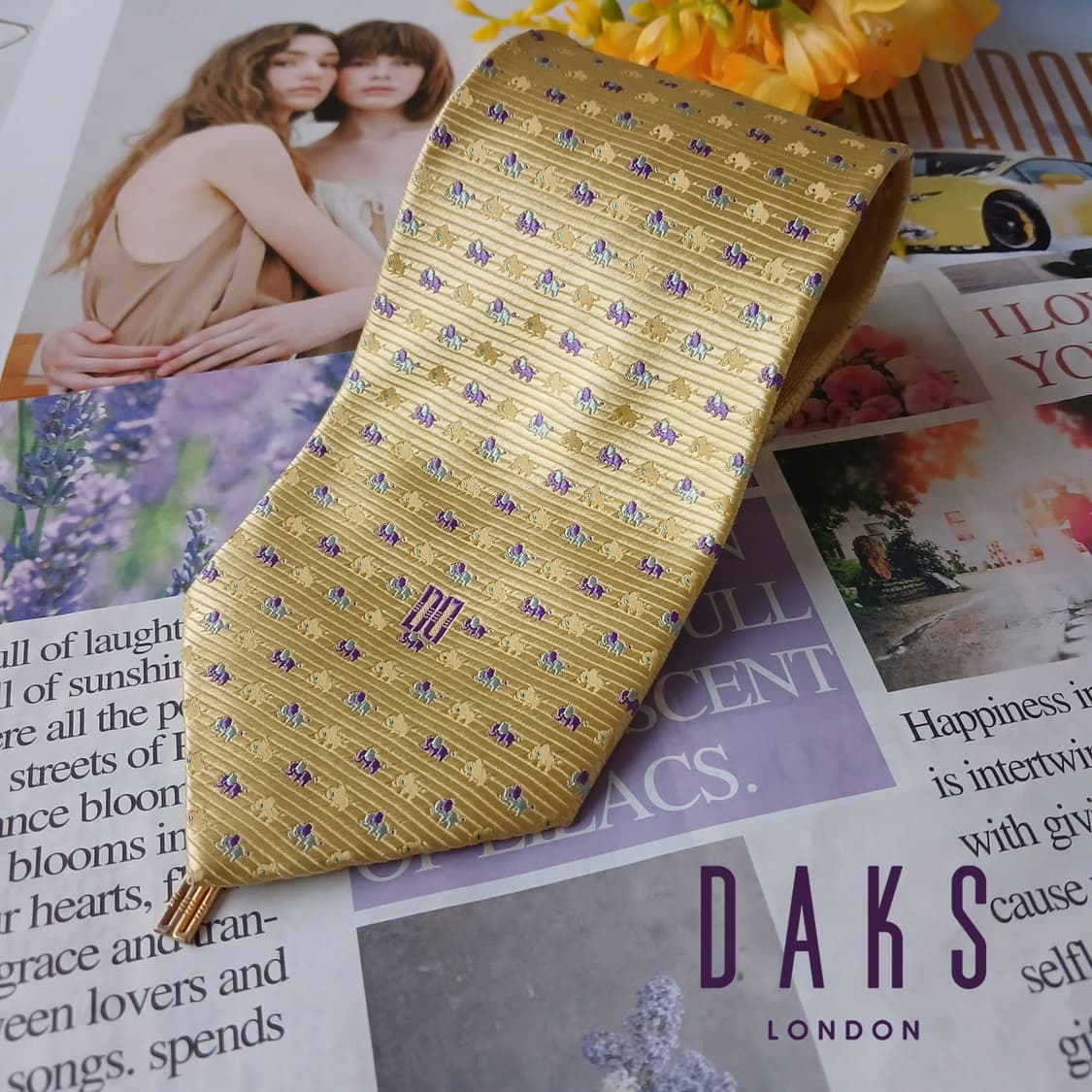 닥스 실크 옐로우 코끼리 패턴 넥타이 9.6cm A+등급 A19386
 상품이미지1