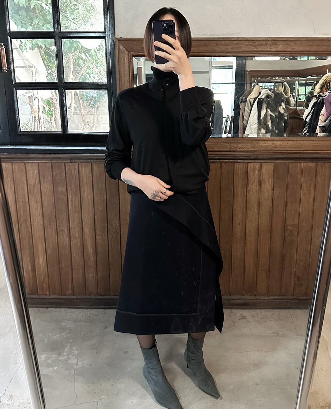 SACAI navy wool cross skirt 상품이미지4