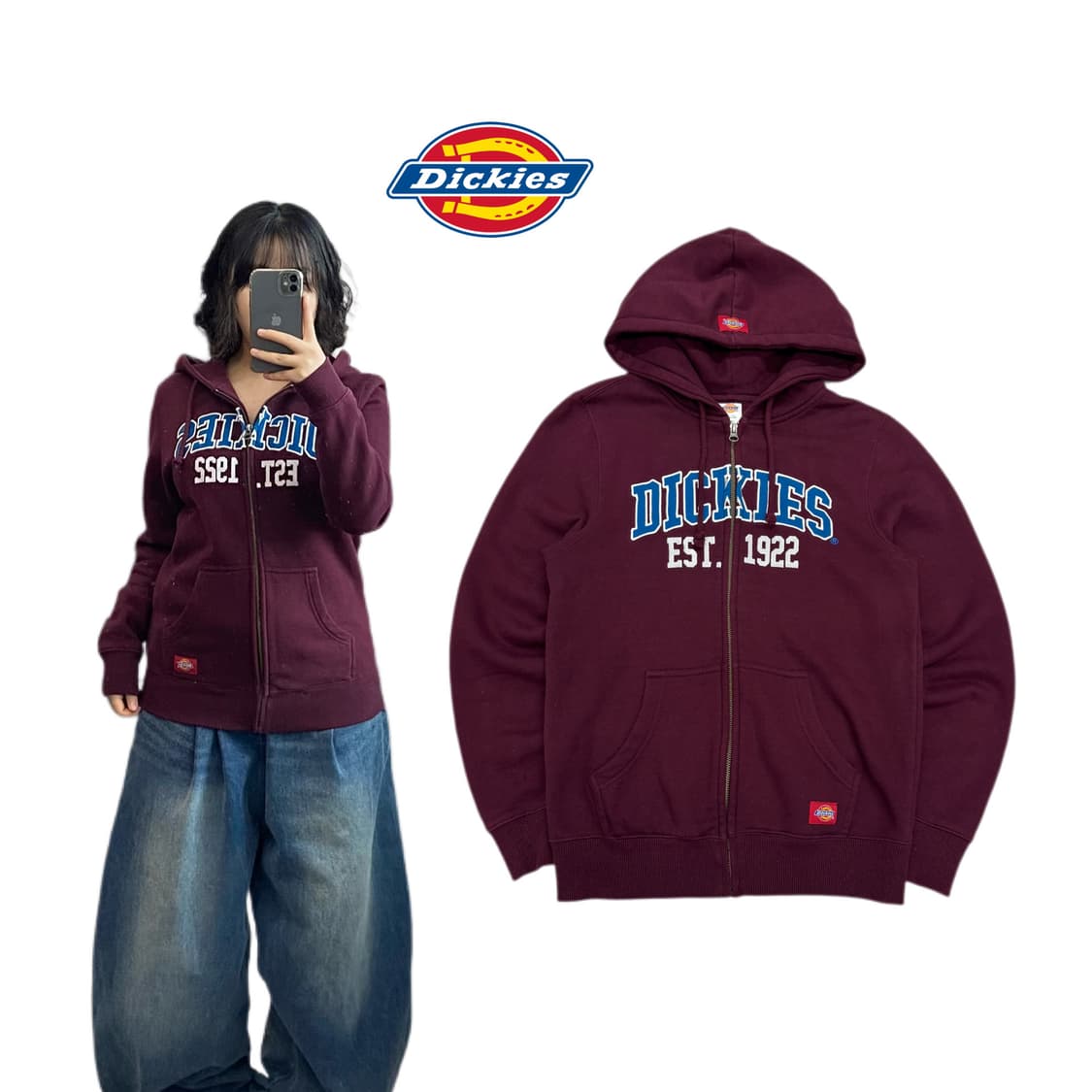 디키즈 스케이터 아치로고 버건디 후드집업 상품이미지1