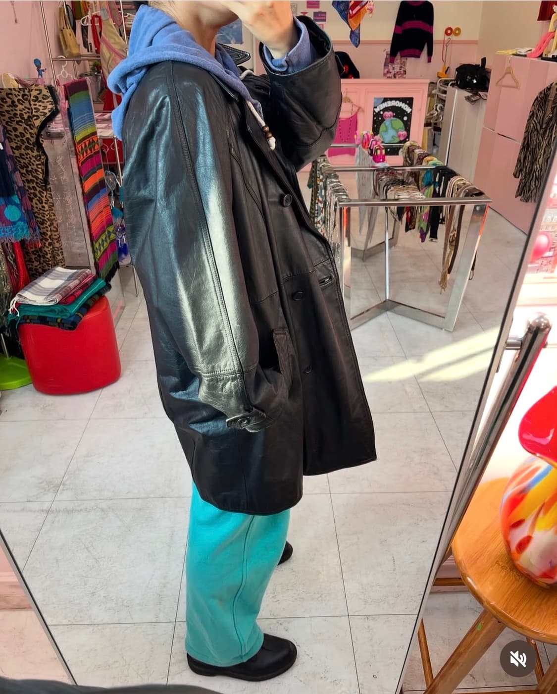 블랙 레더 미디코트 상품이미지7