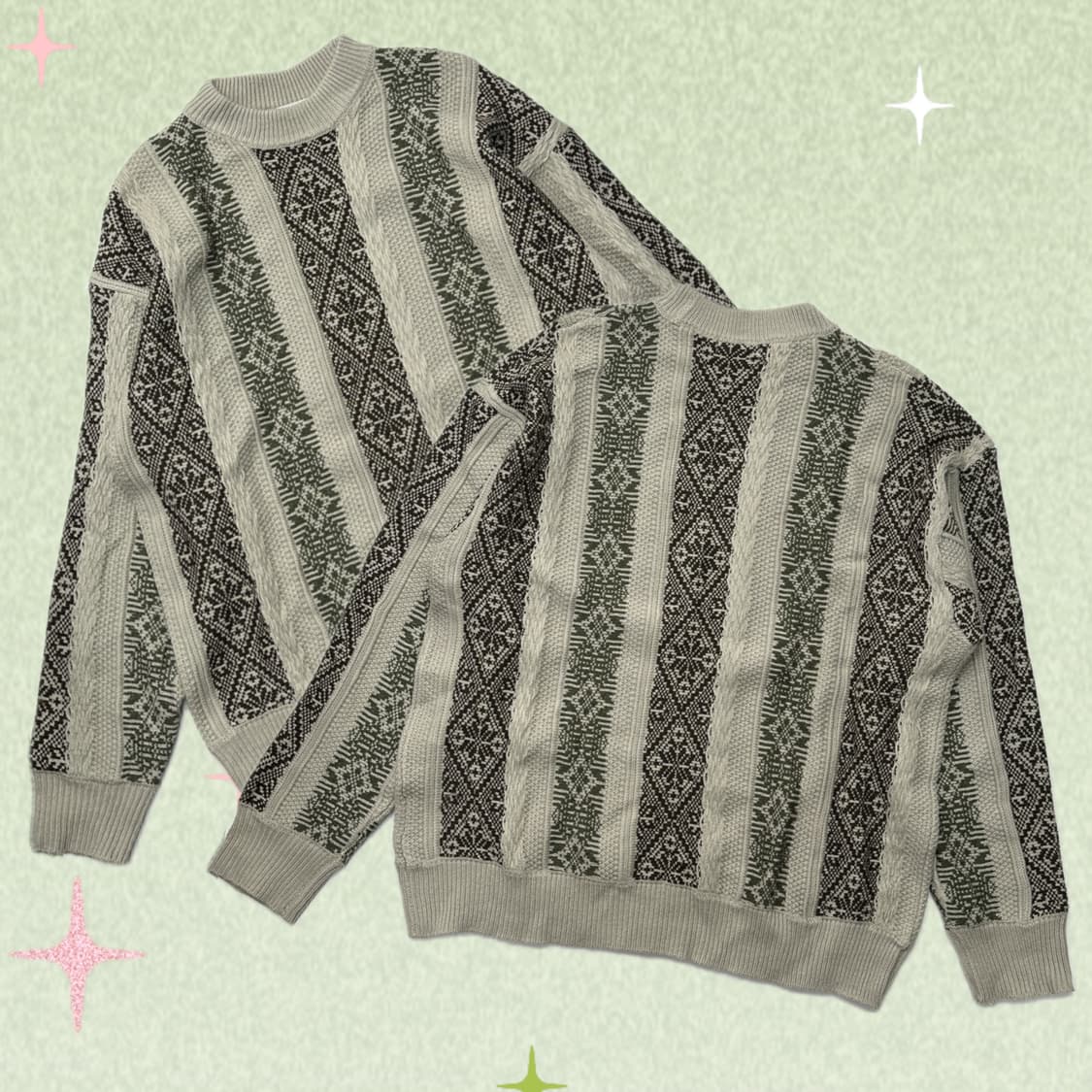 CHIP CHIP 노르딕 패턴 재팬 빈티지 짜임 라운드 넥 니트 상품이미지1