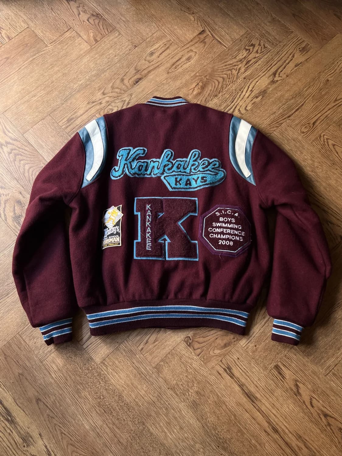 [M]00's USA 빈티지 KANKAKEE 버건디 울 바시티 자켓 상품이미지1