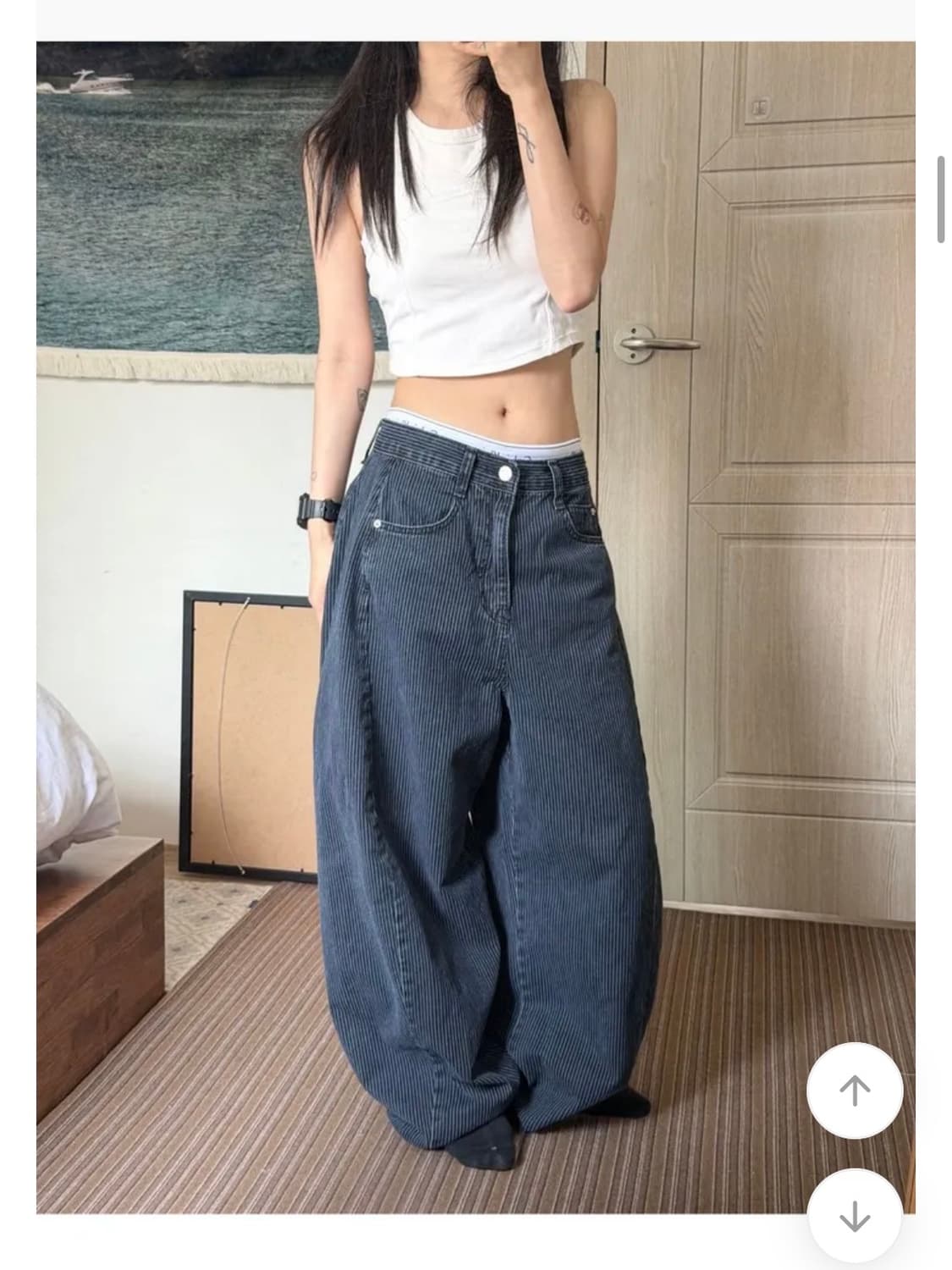 베어그레이 스트라이프 빅 와이드 데님 팬츠 상품이미지1