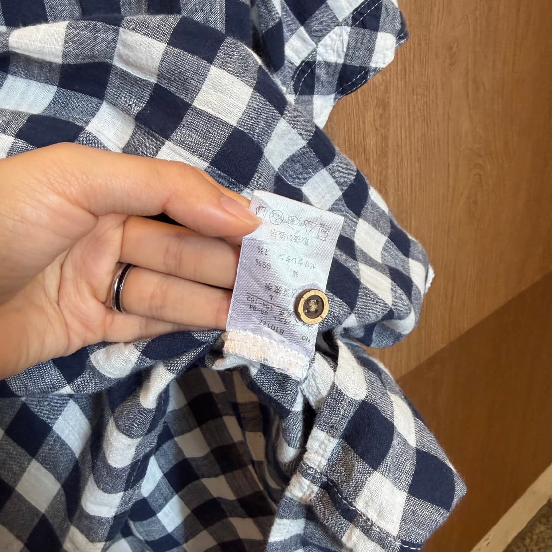 빈티지 반팔 체크 블라우스 오픈 카라 하프 버튼업 디테일 네이비 k68 상품이미지6