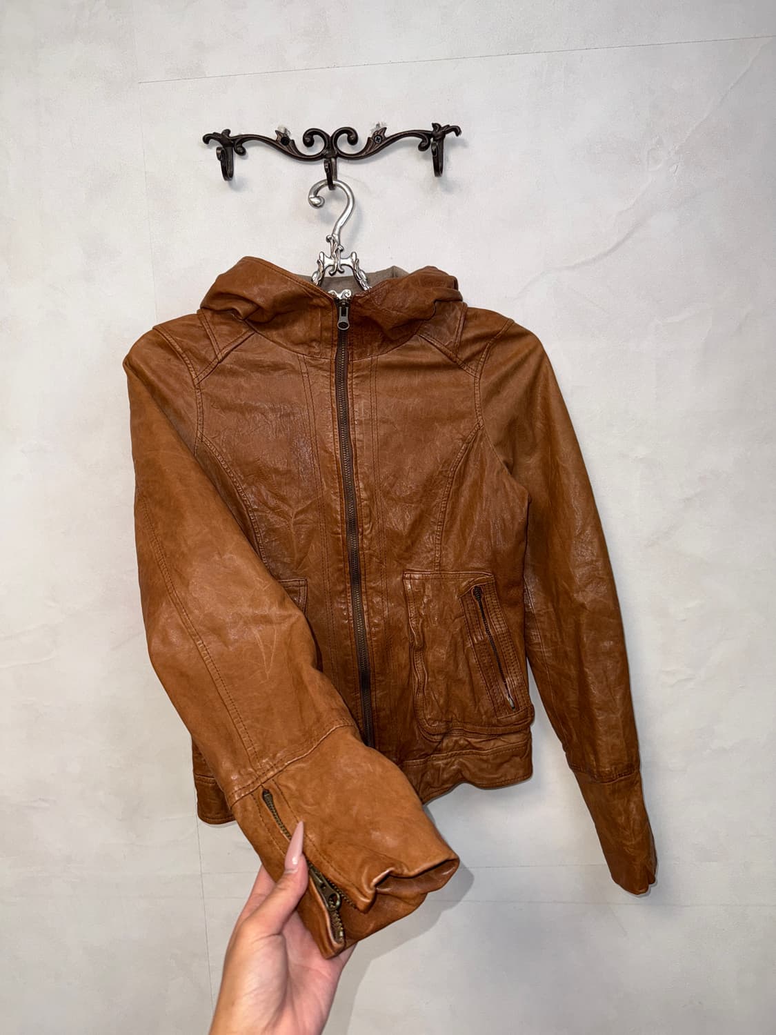 Camel brown lamb skin two ways hood jk 상품이미지2