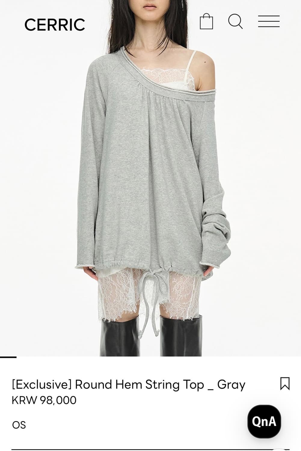 세릭 Cerric Round Hem String Top_Gray 상품이미지1