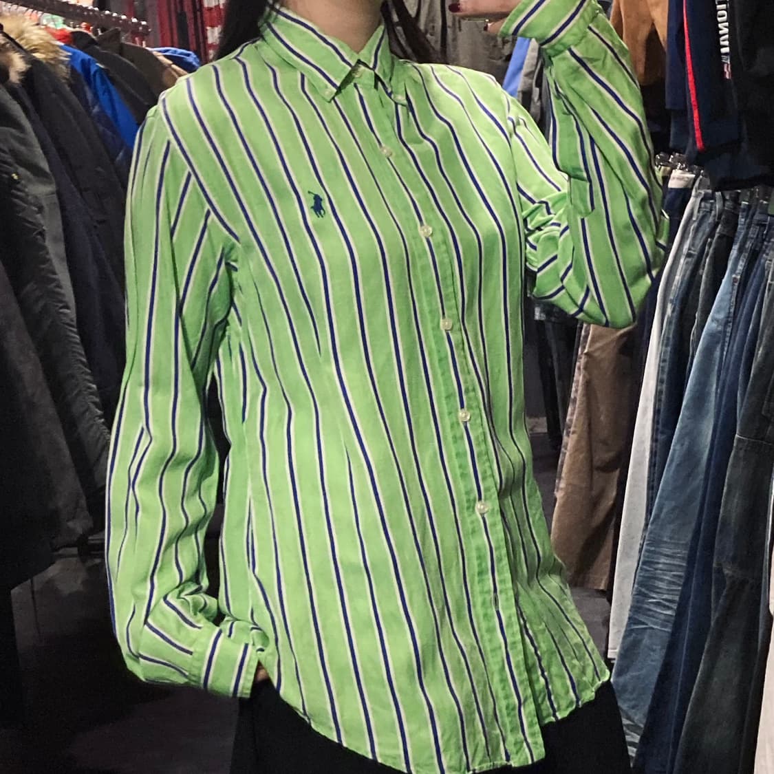 [IM]폴로 랄프로렌 버티컬 스트라이프 라임그린 셔츠 상품이미지5