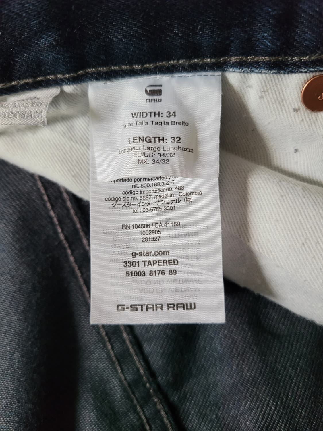 지스타로우 G starraw 3301 테이퍼드 다크블루워싱진. 34사이즈 상품이미지4