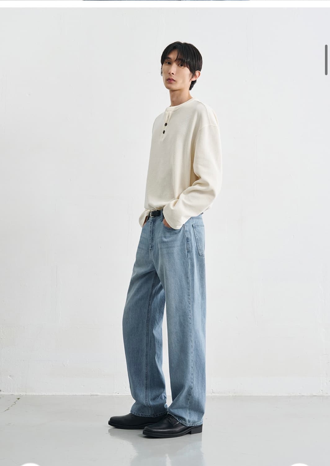 (새상품)(L) 드로우핏 코튼 와플 헨리넥 티셔츠 [IVORY] 판매 상품이미지4