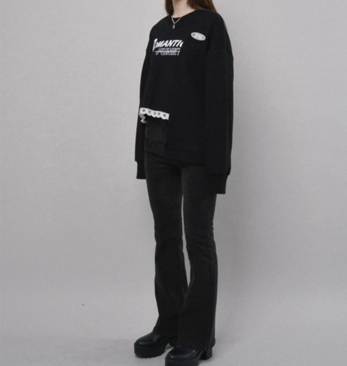 크롭 레이스 맨투맨 스웻셔츠 상품이미지5