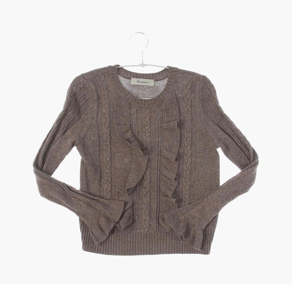 브라운 프릴 소매 아크릴 모리걸 니트 상품이미지1