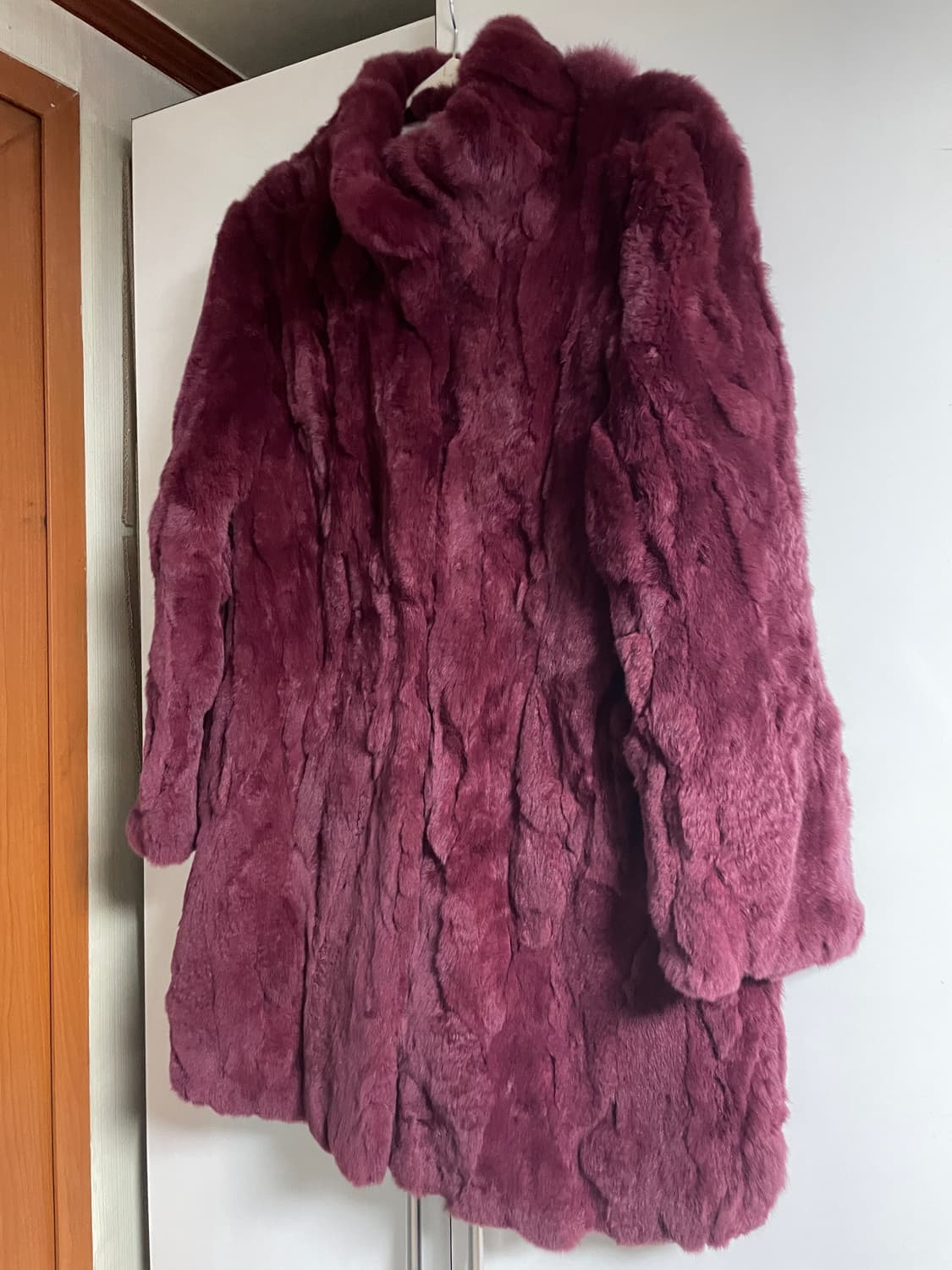 zero degree 천연 모피 토끼(렉스) 코트 버건디 상품이미지3