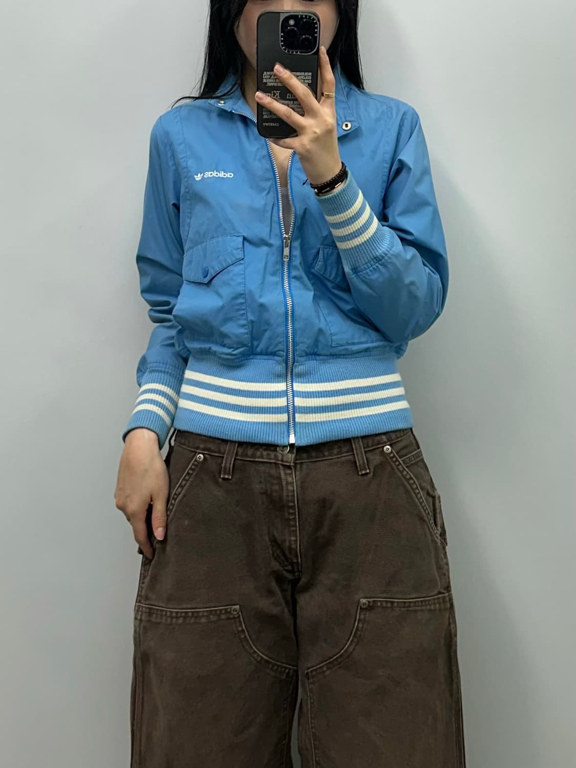 아디다스 일본버전 스카이블루 크롭 집업 자켓 상품이미지1