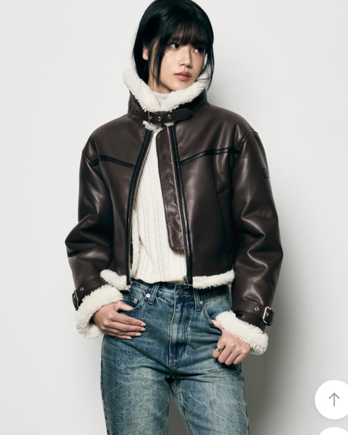 오블리크 오버핏 레더 무스탕 자켓 [BROWN] 상품이미지3