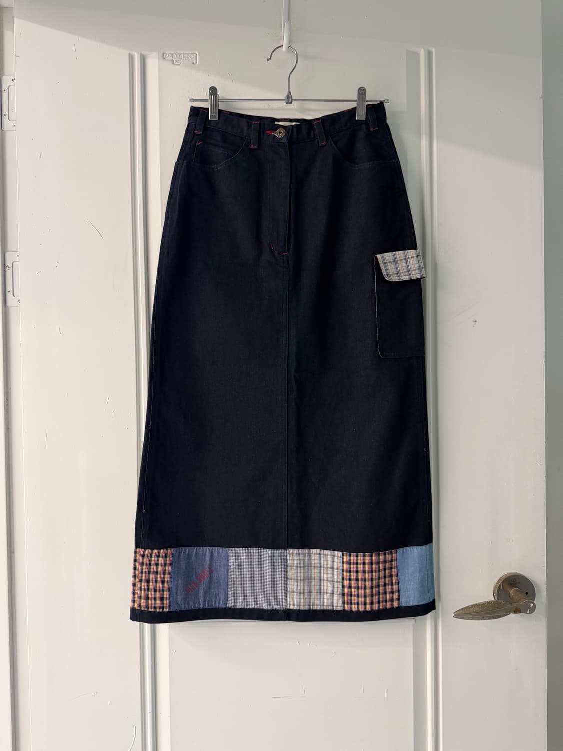 일본빈티지 핑크하우스 패치워크 데님스커트 상품이미지1