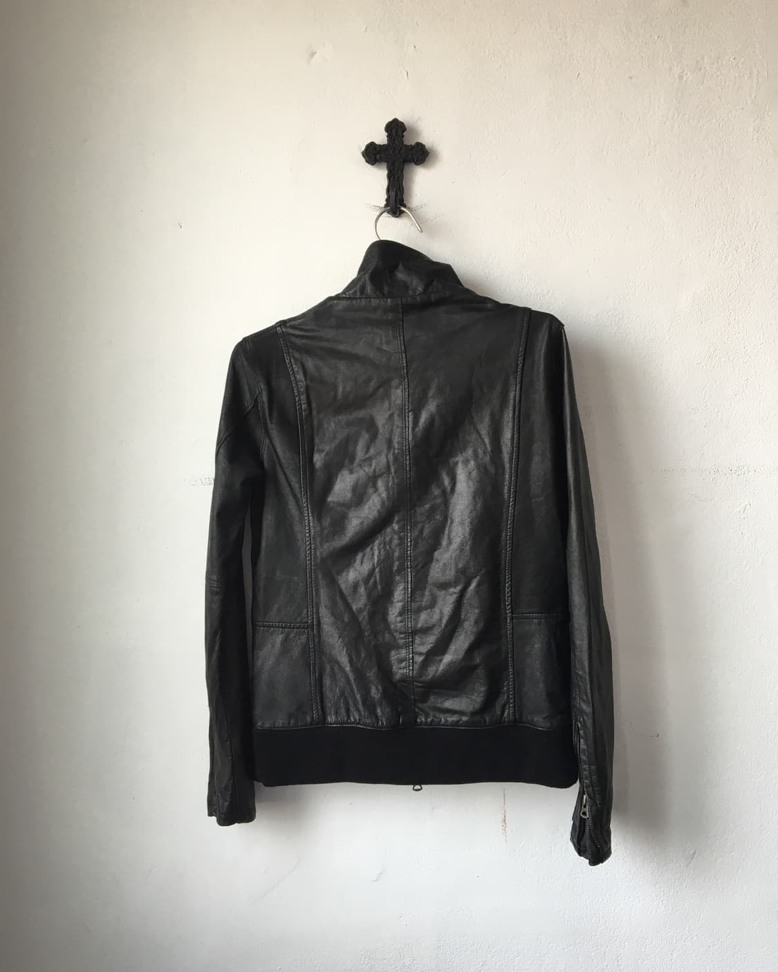 High neck lamb skin leather jacket 상품이미지3