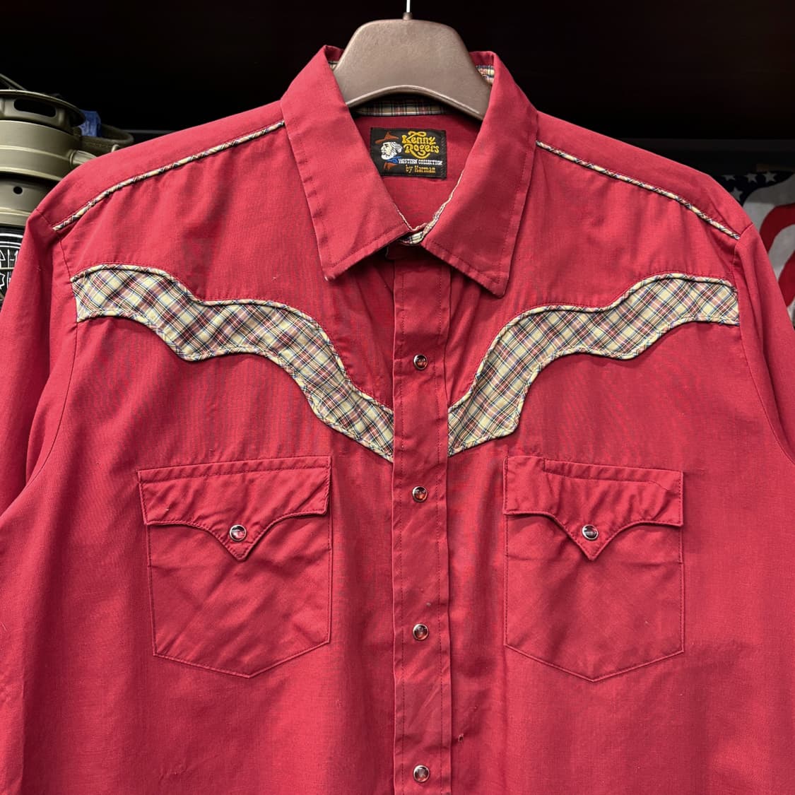 80s KARMAN 타탄체크 클라우드 요크 레드펄스냅 웨스턴셔츠 N601 상품이미지3