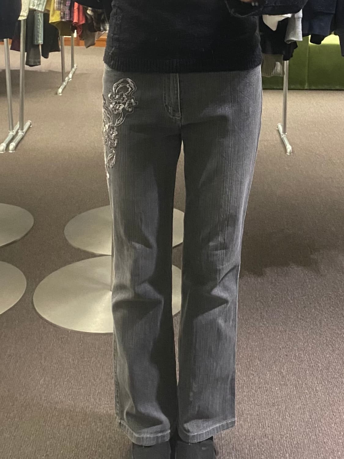 OS)일본 빈티지 여성 오리엔탈 자수 부츠컷 팬츠 상품이미지2