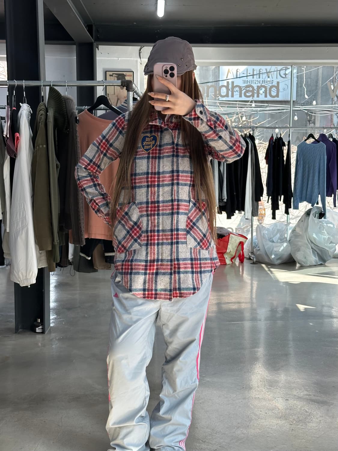 히스테릭글래머 하트로고 포켓 체크후드셔츠 상품이미지3