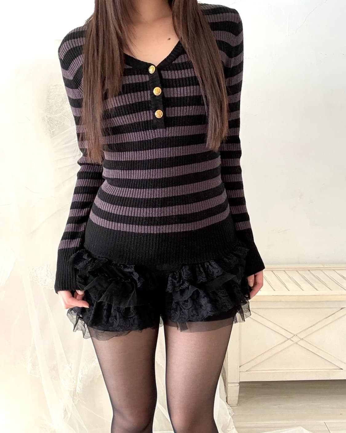 Deep purple and black stripe long sleeve 상품이미지5