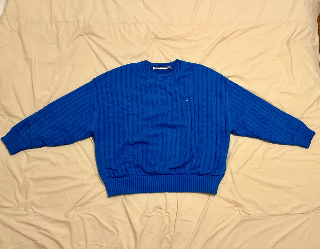 Alexander Wang 케이블 니트 크롭 스웨터 블루 XS 상품이미지1