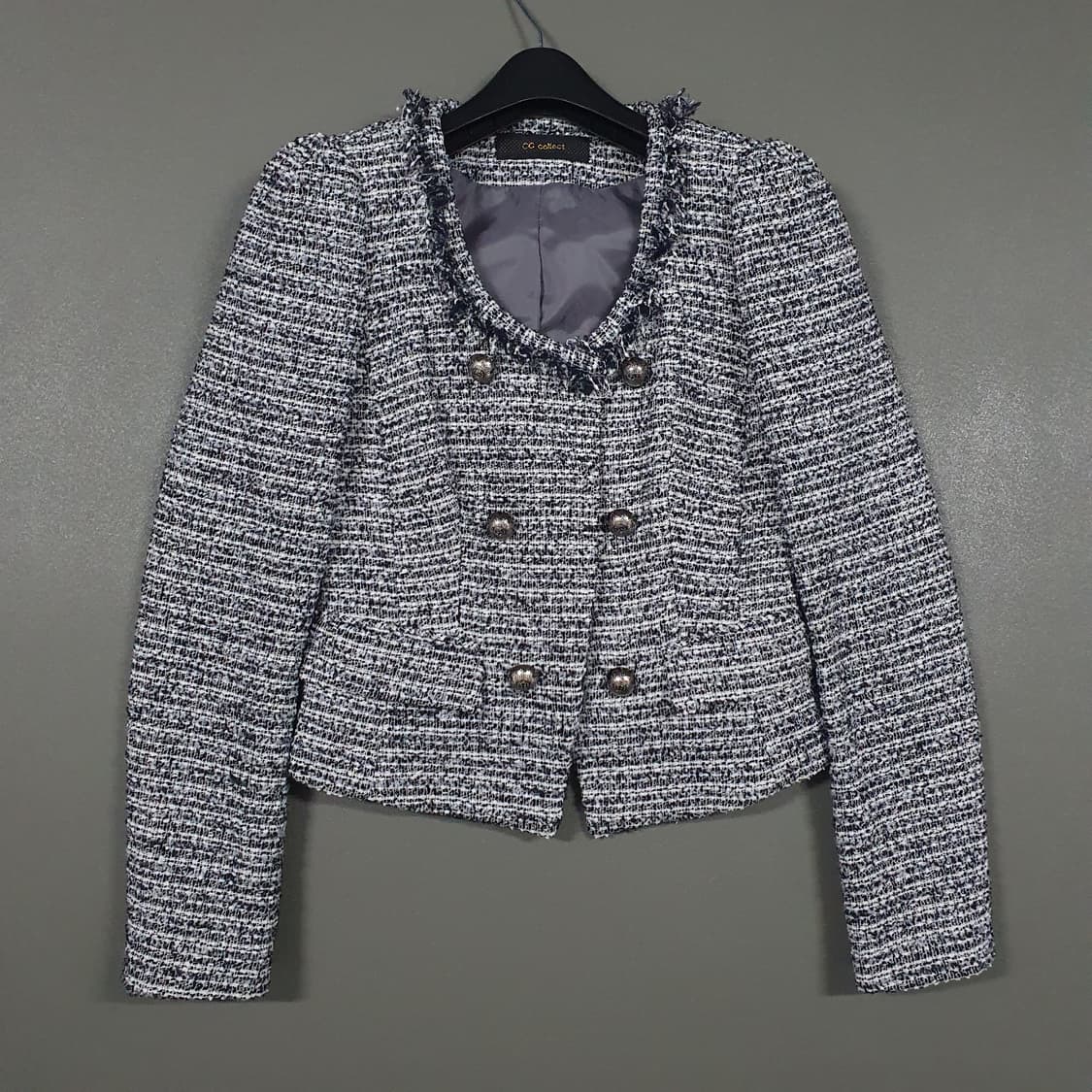 85) 씨씨콜렉트 클래식 트위드 자켓 브레스티드 더블 버튼 프린지 자켓 상품이미지1