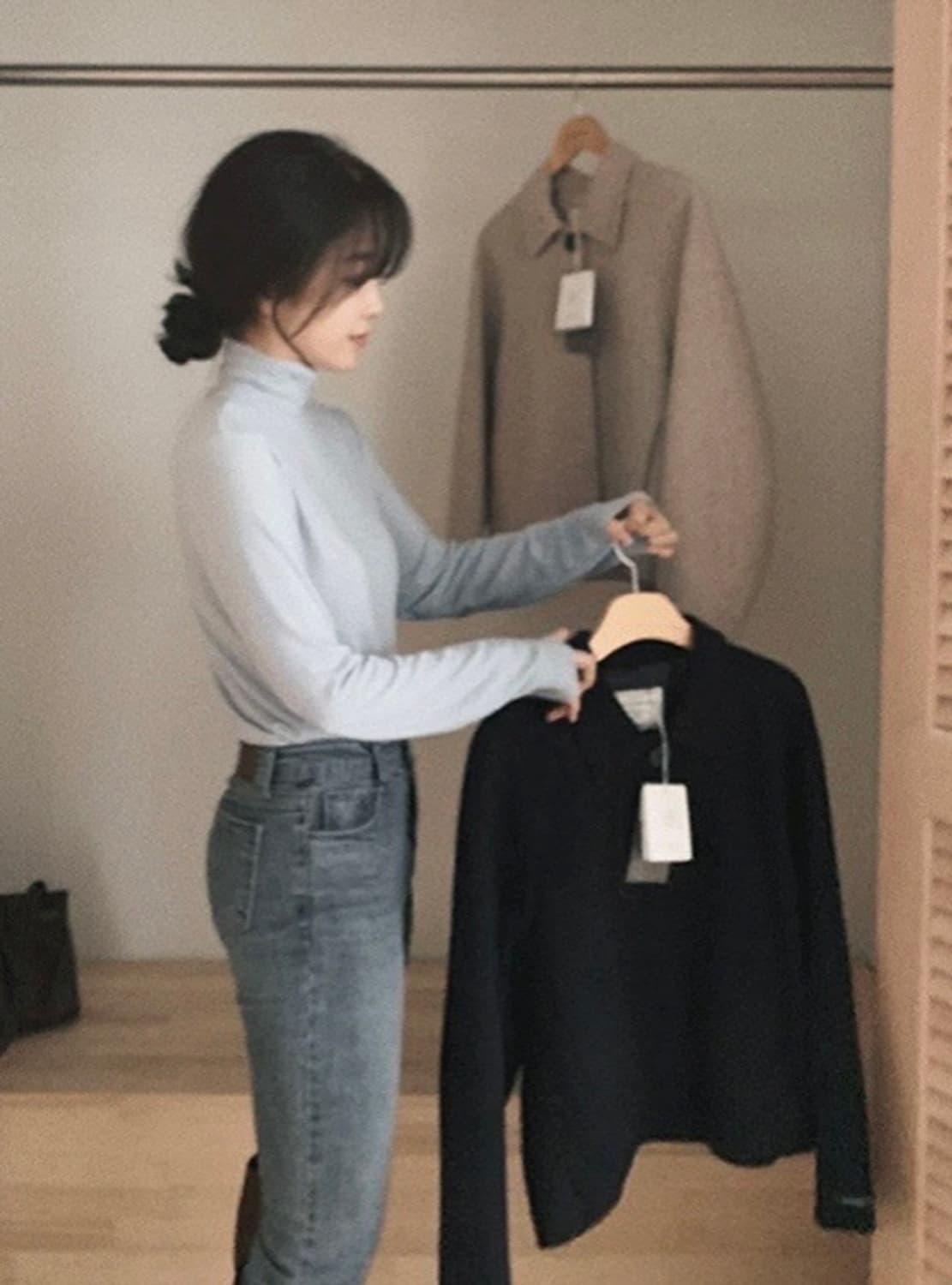 (새상품, 미착용) 슬로우앤드 히든 핸드메이드 숏코트 다크네이비 상품이미지3