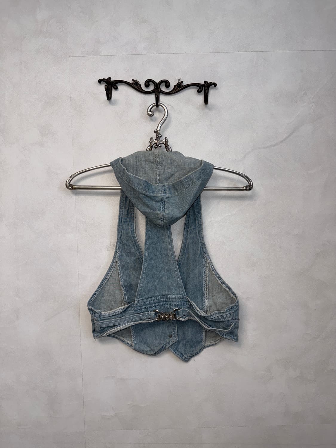 Washing denim crop hood button vest 상품이미지6