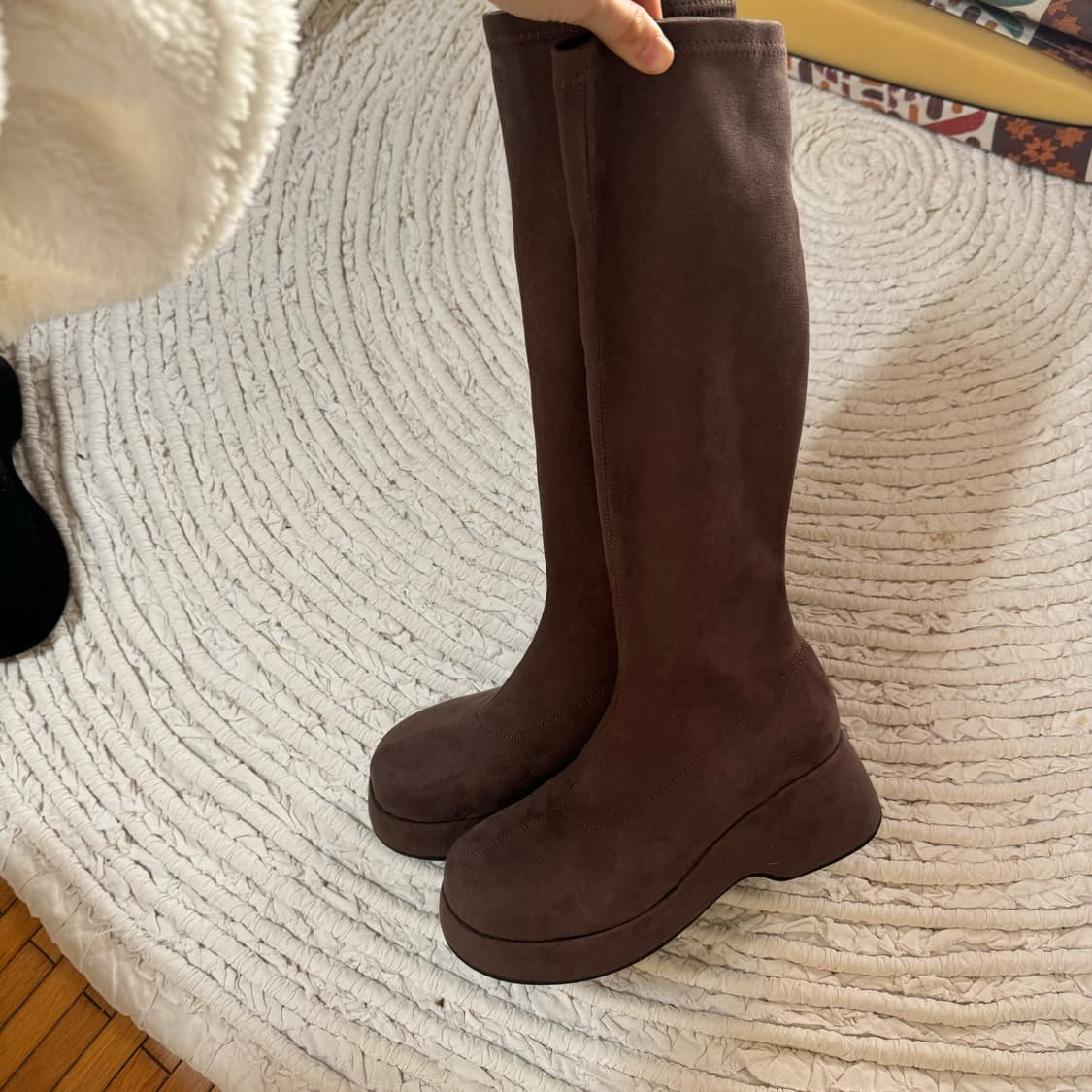 스웨이드 통굽 롱부츠 230 상품이미지7