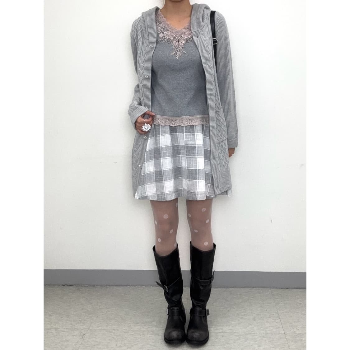 빈티지 그레이 체크 스커트 상품이미지1