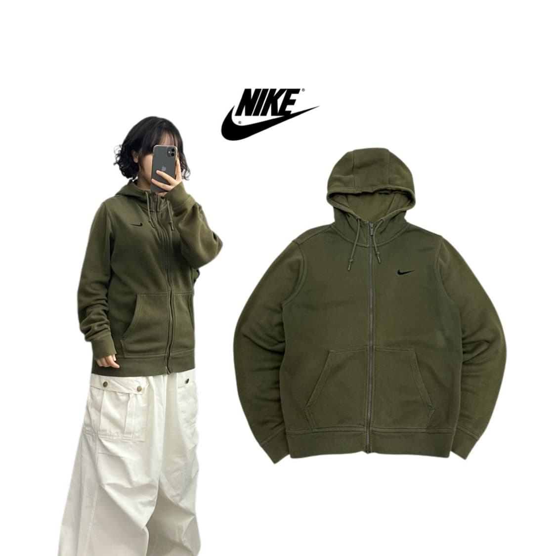 나이키 카키 스우시 풀오버 후드집업 상품이미지1