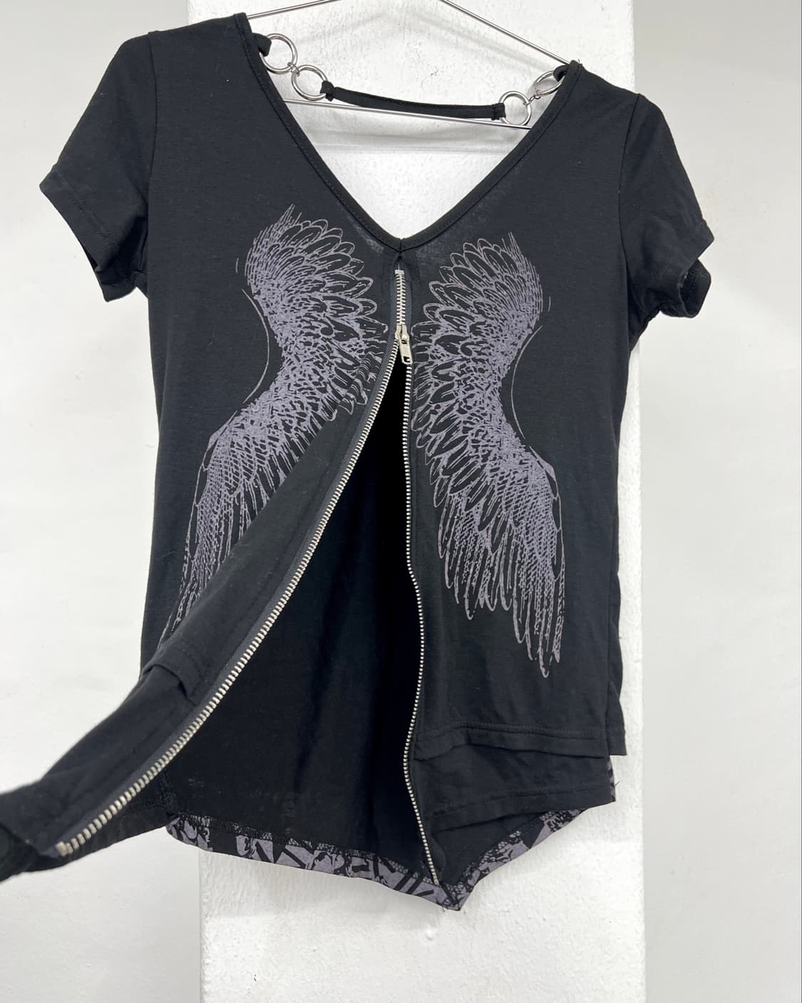 Punk feather printing layered short 상품이미지4