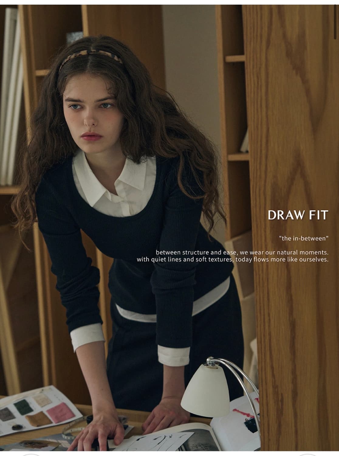 (새상품)(S) 드로우핏 우먼 포엠 레이어드 카라 셔츠 탑 [BLACK] 상품이미지3