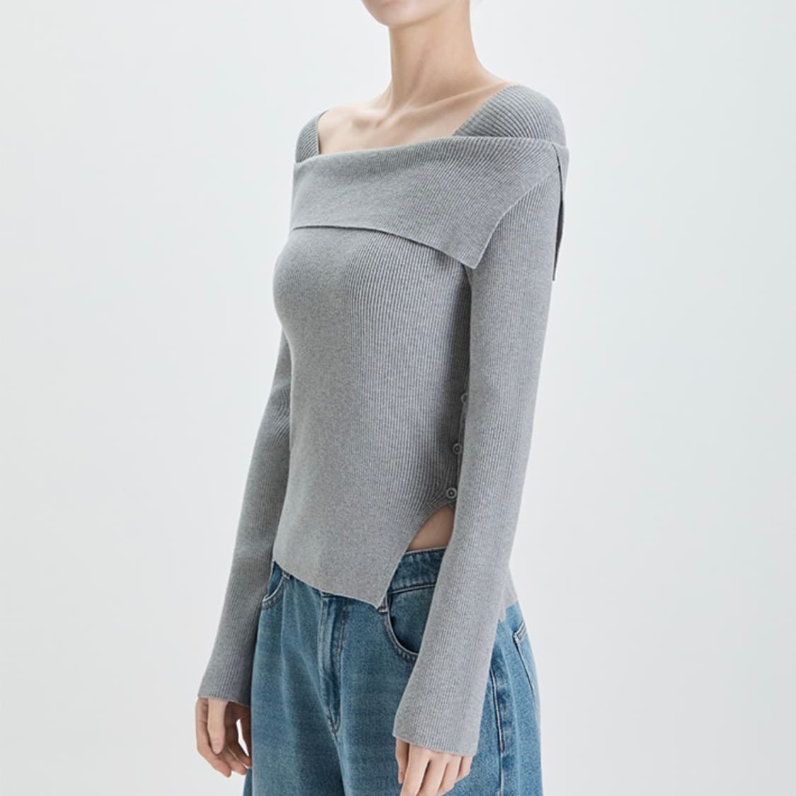 미쏘 버튼업 언발숄더 풀오버 상품이미지3