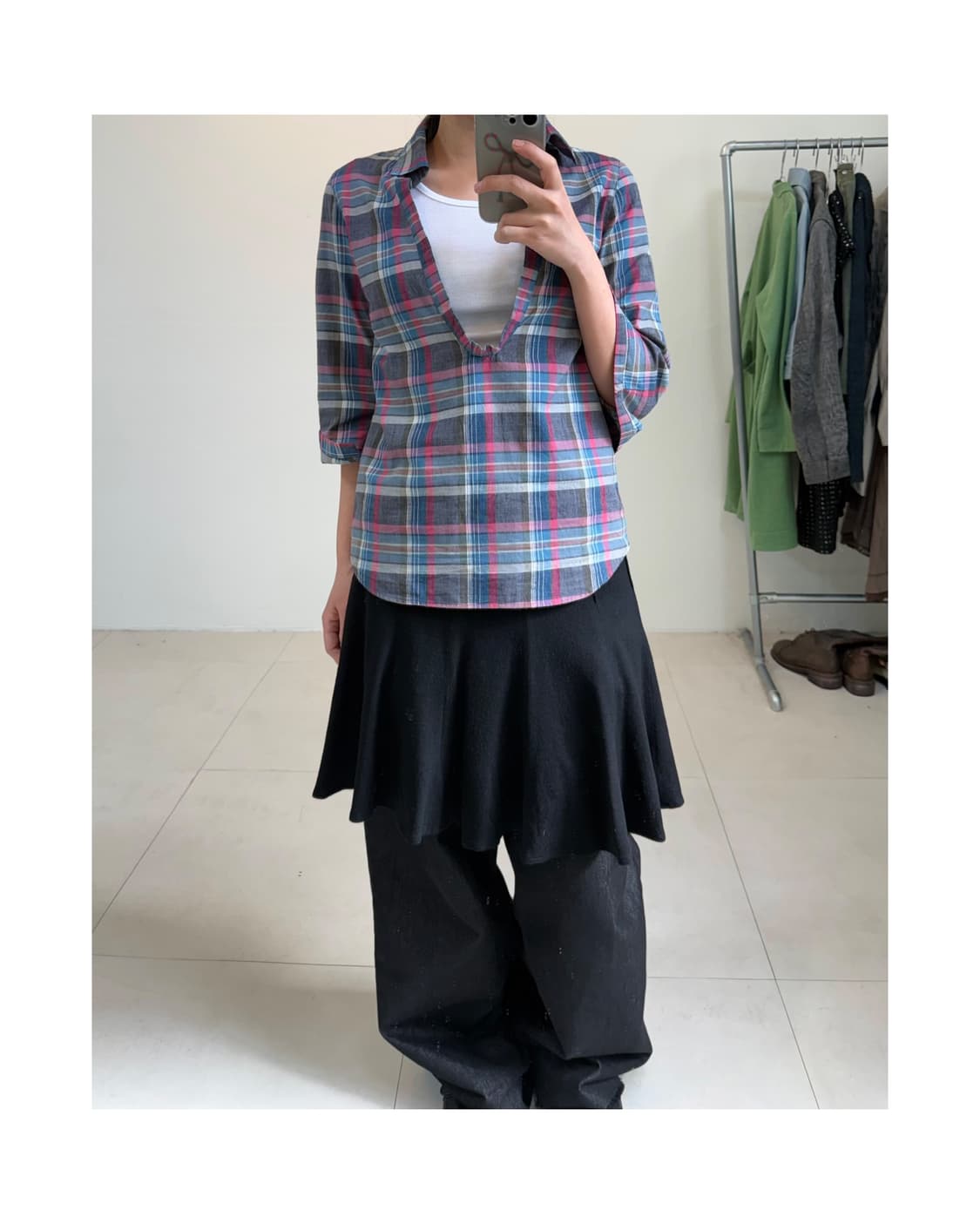 빈티지 체크 블라우스 상품이미지1