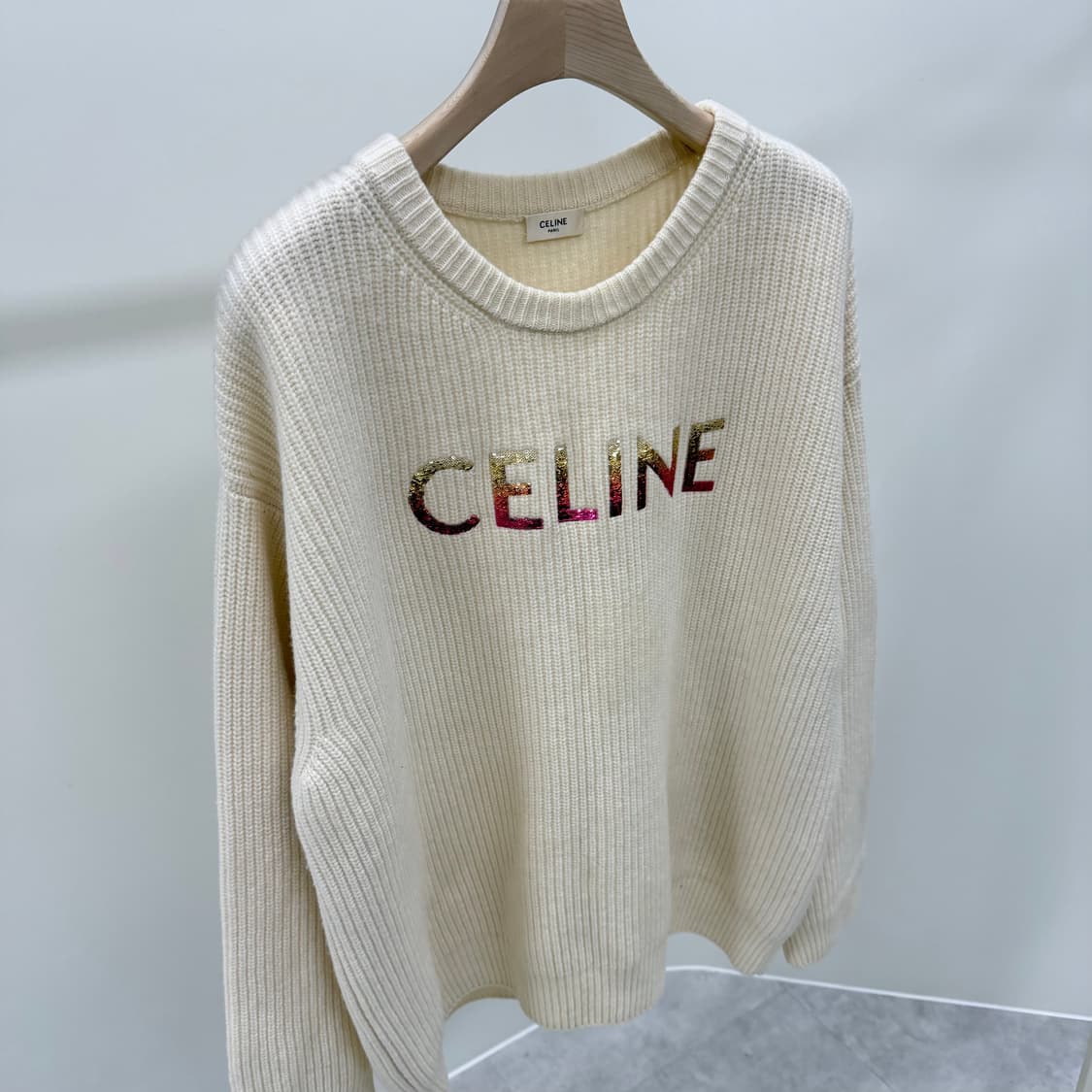[S+급/오버핏S] 셀린느 리브드 울 니트 아이보리 상품이미지3