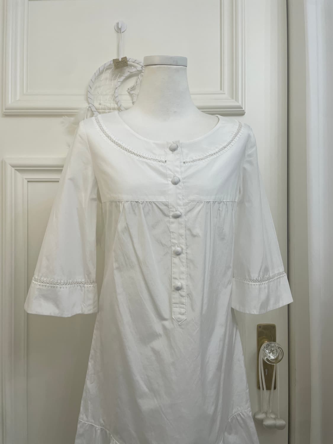 ROPE white shirring button point cute op 상품이미지5
