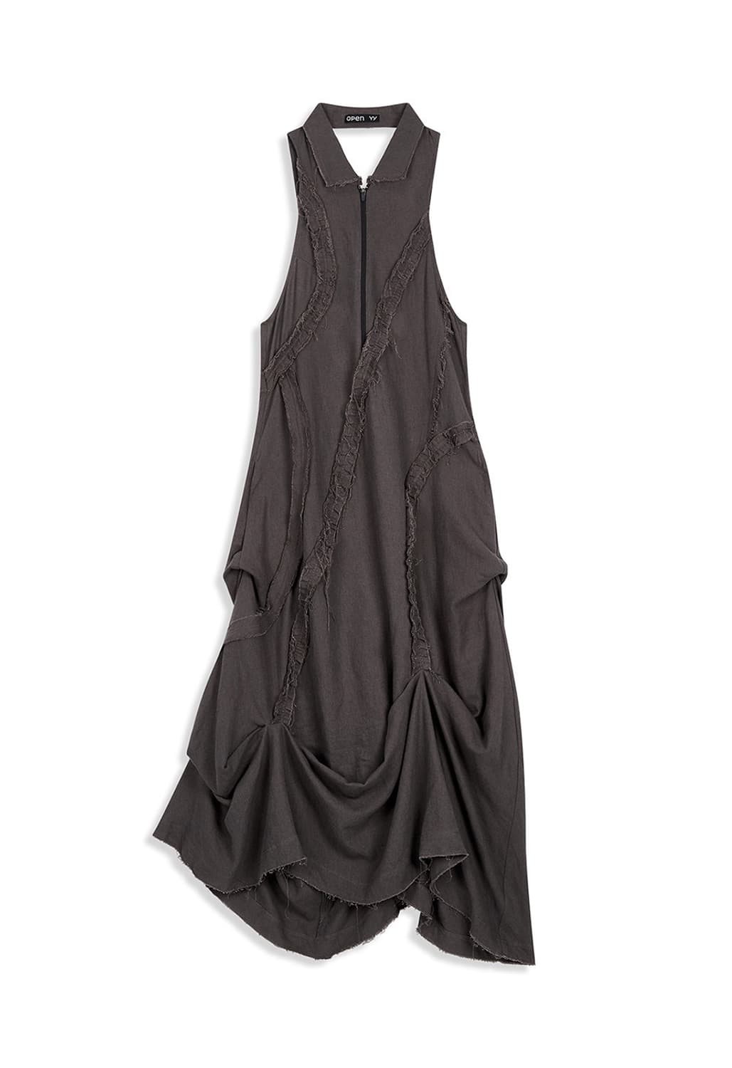 RUFFLE LINEN MAXI DRESS, CHARCOAL 상품이미지1