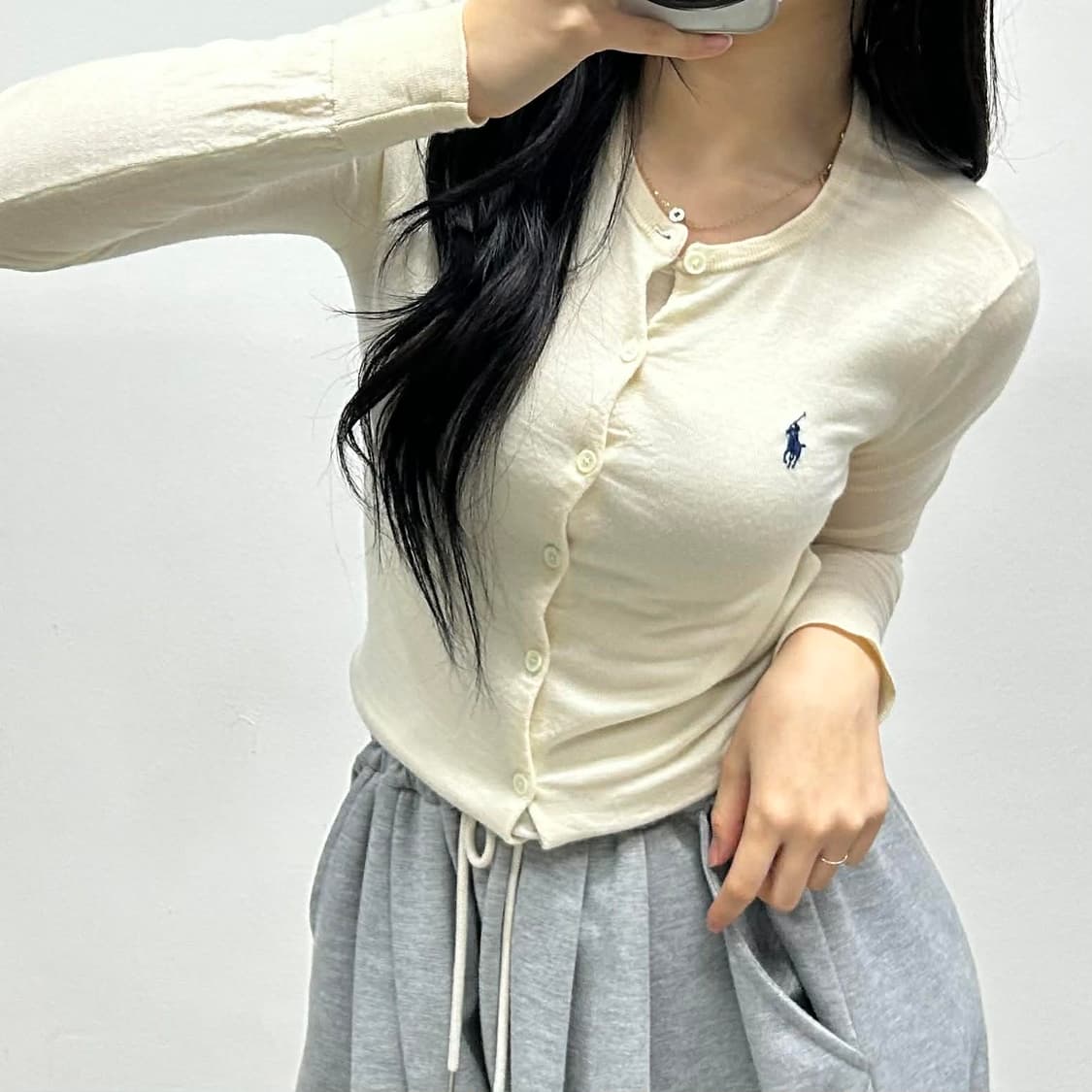 폴로 랄프로렌 핀터깔 워셔블 메리노 울 아이보리 걸즈 니트 가디건(S) 상품이미지2