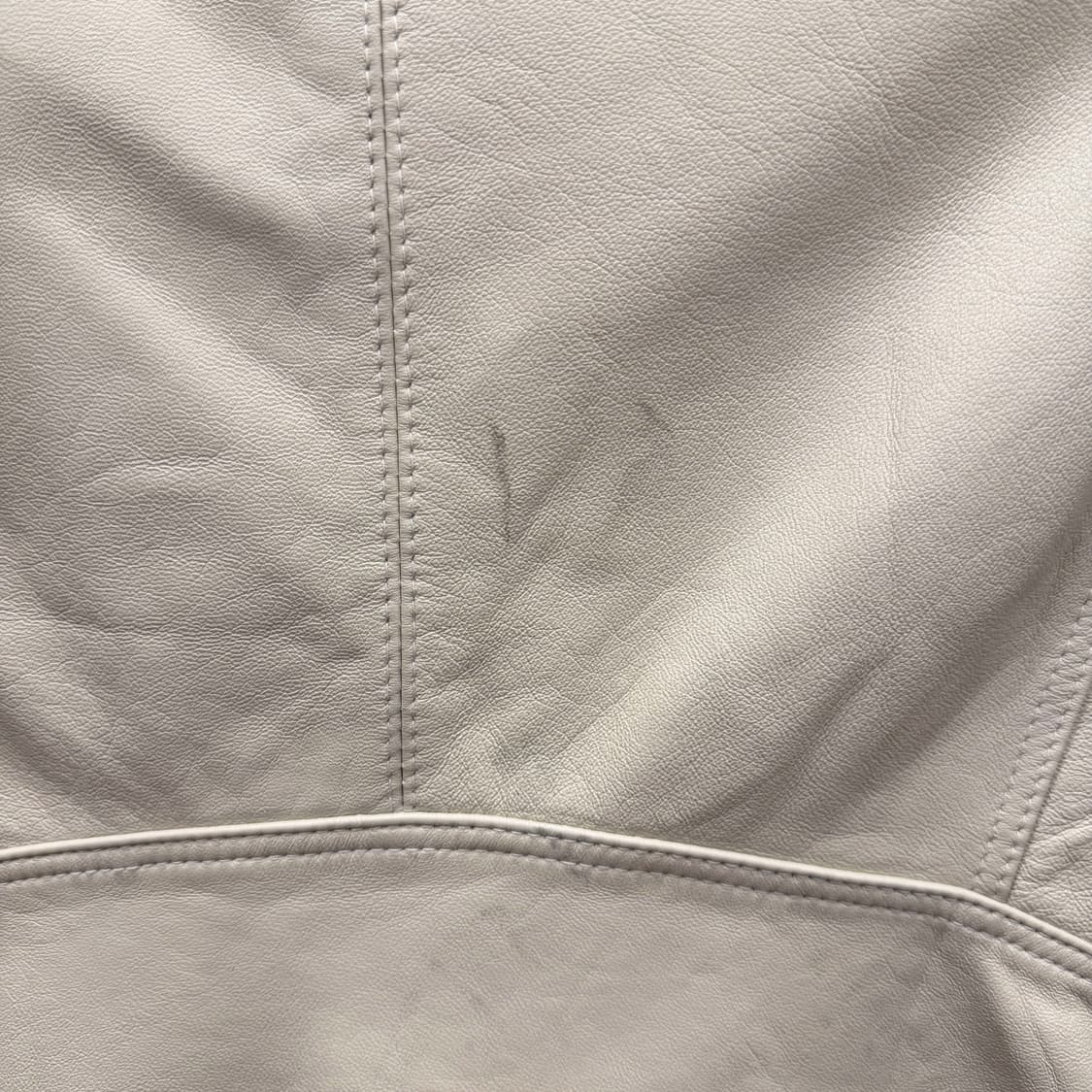 빈티지 슬림핏 레더 라이더 자켓 허리 스트랩 버클 지퍼 디테일 아이보리 상품이미지8