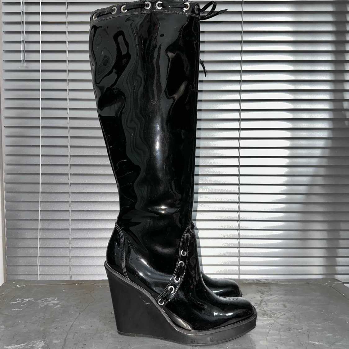 00s 빈티지 마이클 코어스 코셋 리본 웨지 롱 부츠 상품이미지5