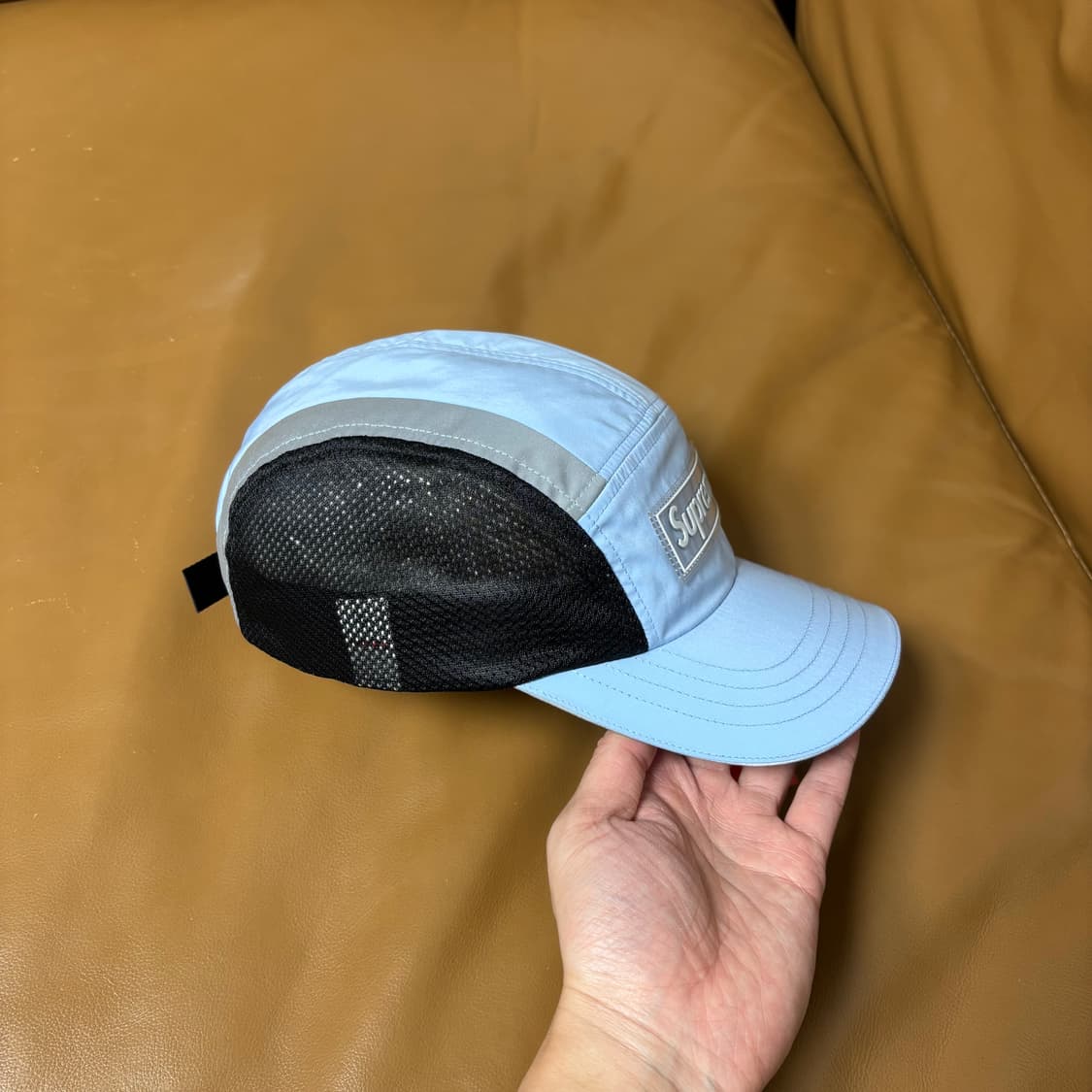 슈프림 캠프캡 모자 박스로고 사이드 메쉬 라이트 블루 상품이미지3